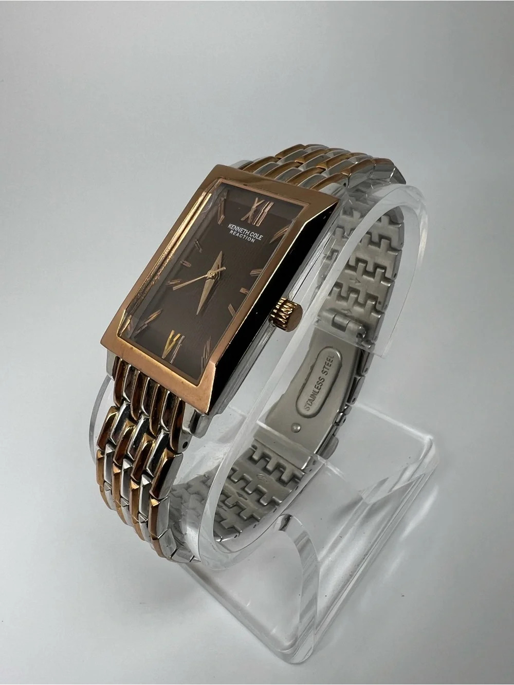 Kenneth Cole Reaction Two-Tone Brown Dial Rectangular Dress Watch
